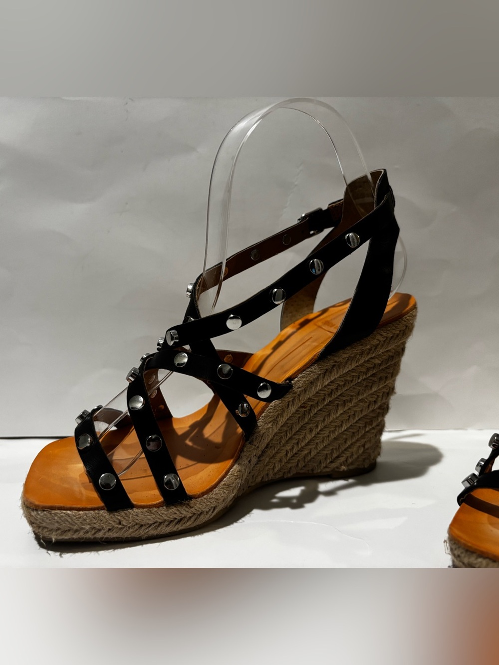 Dolce Vita Maxton Black Espadrille Strappy Studded Square Toe Wedge Sandal 6 1/2 - Picture 3 of 14